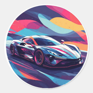 Dynamic Futuristic Sports Car Illustration Classic Round Sticker
