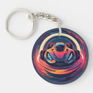 Dynamic Futuristic Sports Car Illustration Key Ring