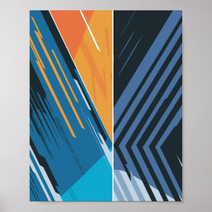 Dynamic Geometric Abstract in Blue and Orange Poster