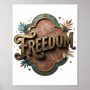 Dynamic Gold FREEDOM Artistic Motif Poster