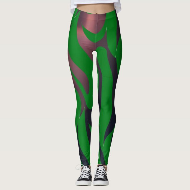 Dynamic Green And Black Motif Leggings (Front)