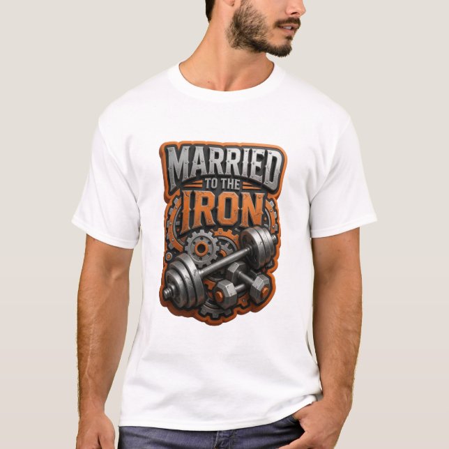 Dynamic Grey MARRIED TO THE IRON Print T-Shirt (Front)