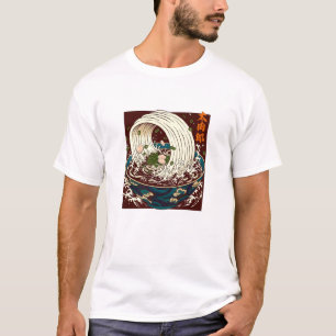Dynamic Japanese Ramen Wave Noodle Bowl Art T-Shirt