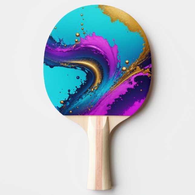 Dynamic Liquid Abstract, Gold Teal Black & Purple Ping Pong Paddle (Front)