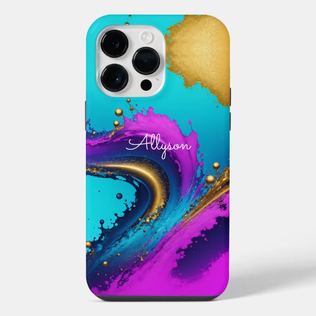 Dynamic Liquid Abstract, White Script Name iPhone Case (Back)