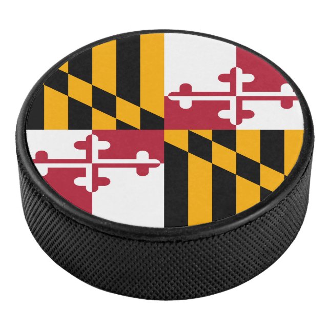 Dynamic Maryland State Flag Graphic on a Hockey Puck (3/4)