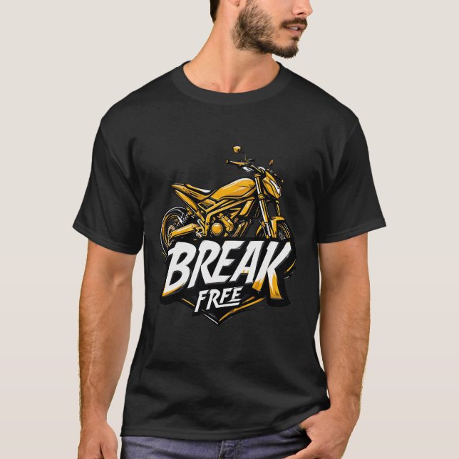 Dynamic Motorcycle with Bold Typography T-Shirt (Front)