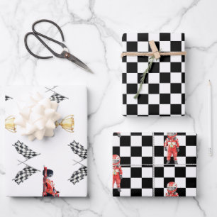 Dynamic Motorsport Chequered Flag Birthday Wrapping Paper Sheet