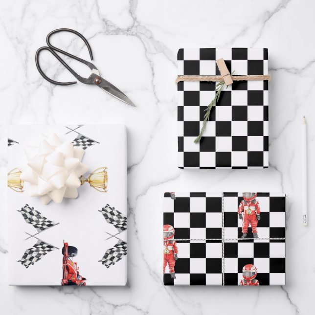 Dynamic Motorsport Chequered Flag Birthday Wrapping Paper Sheet (Front)