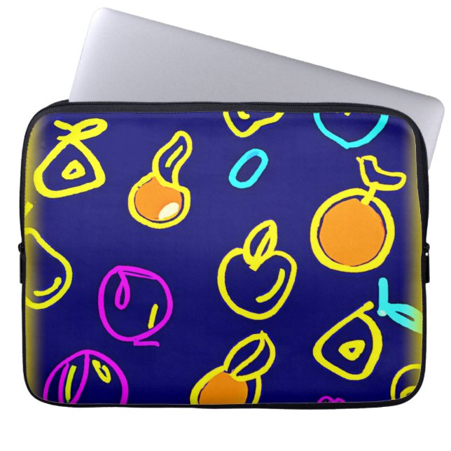 Dynamic Neon Fruits Pattern Design Laptop Sleeve (Front)