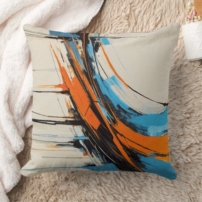 Dynamic Orange Blue Industrial Abstract Modern Cushion (Blanket)