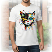 Dynamic Paint Splatter Cat Face White Men's