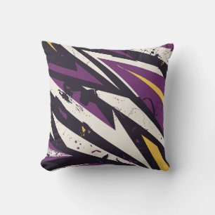 Dynamic Purple and Yellow Geometric Abstract Art Cushion
