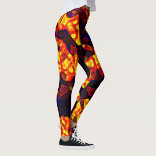 Dynamic Red Black Yellow Trendy Abstract Shapes Leggings
