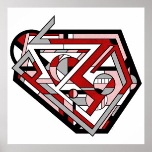 Dynamic Red Grey Geometric Abstract Heart Design Poster