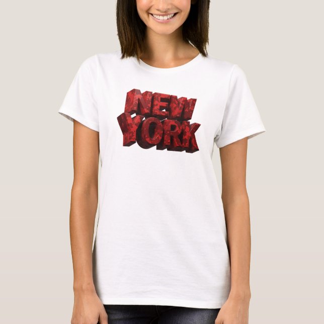 Dynamic Red NEW YORK 3D Text Art T-Shirt (Front)