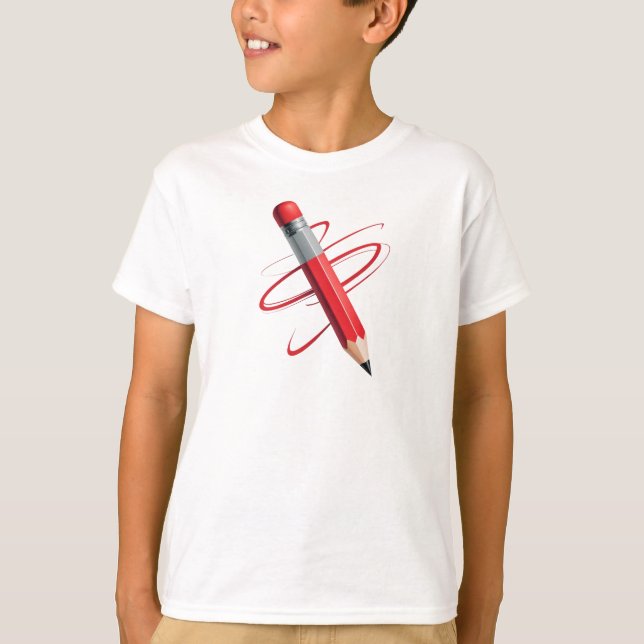 Dynamic Red Pencil with Creative Spiral Lines T-Shirt (Front)