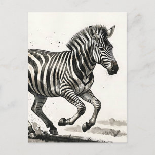 Dynamic Running Zebra Ink Art Postcard