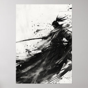 Dynamic Samurai Jack in Black and White Poster
