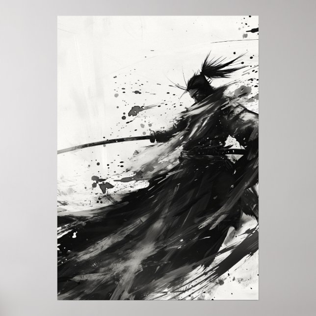 Dynamic Samurai Jack in Black and White Poster (Front)
