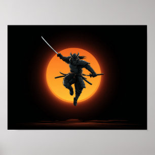 Dynamic Samurai Jump Silhouette  Poster