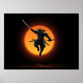 Dynamic Samurai Jump Silhouette  Poster