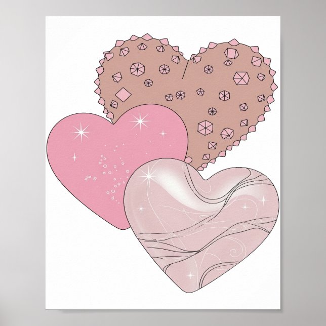 Dynamic Silver HEARTS AND STARS Graphic Design Poster (Front)