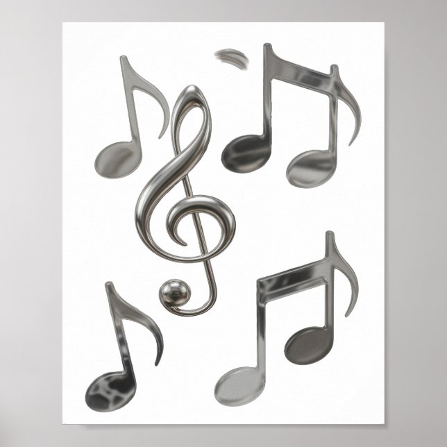 Dynamic Silver MUSIC NOTES Bold Design Poster (Front)