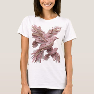 Dynamic Silver PINK BIRDS Print T-Shirt