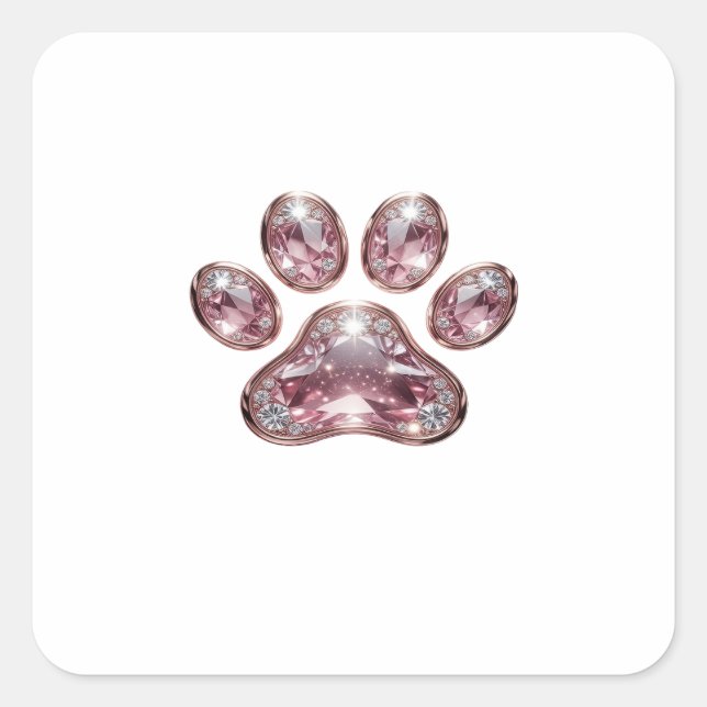 Dynamic Silver PINK DIAMONDS AND ROSE GOLD PAW Square Sticker (Front)