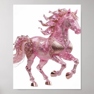Dynamic Silver PINK GLASS HORSE Artistic Motif Poster