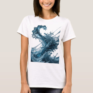 Dynamic Silver WATER WAVE Artistic Motif T-Shirt