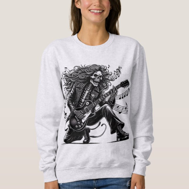 Dynamic Skeleton Rockstar Playing Electric Guitar  Sweatshirt (Front)