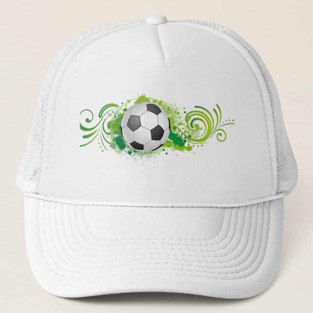 Dynamic Soccer Ball Green Swirl Trucker Cap (Front)