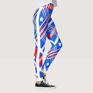 Dynamic Stars and Stripes on Blue Leggings