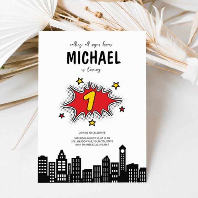 Dynamic Superhero 1st Birthday Invitation  (Creator Uploaded)