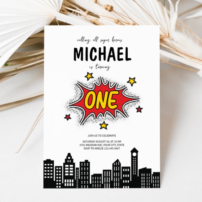 Dynamic Superhero 1st Birthday Invitation  (Creator Uploaded)