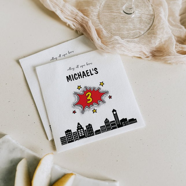 Dynamic Superhero 3rd Birthday Napkin (Creator Uploaded)