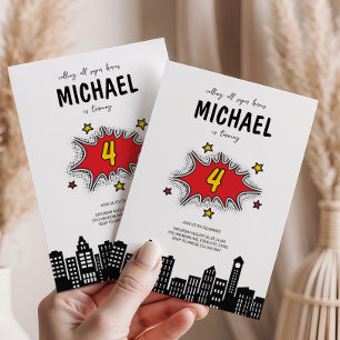Dynamic Superhero 4th Birthday Invitation