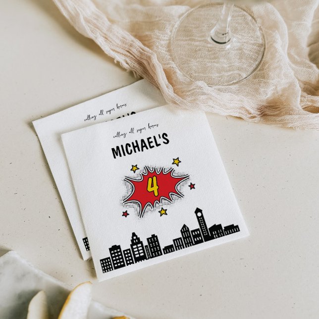 Dynamic Superhero 4th Birthday Napkin (Creator Uploaded)