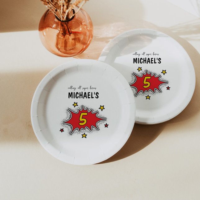 Dynamic Superhero 5th Birthday Paper Plate (Creator Uploaded)