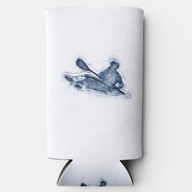 Dynamic Whitewater Kayaker Line Art Seltzer Can Cooler (Front)