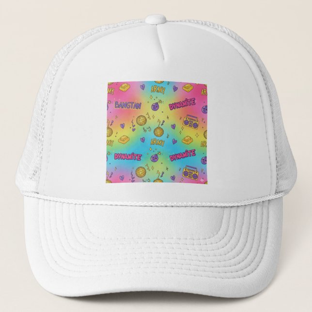 Dynamite Pop Art Rainbow Pattern Trucker Hat (Front)