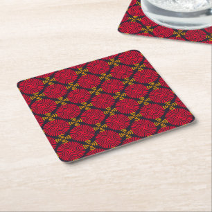 Dynasty Geometry: Red Traditional Chinese Pattern Square Paper Coaster