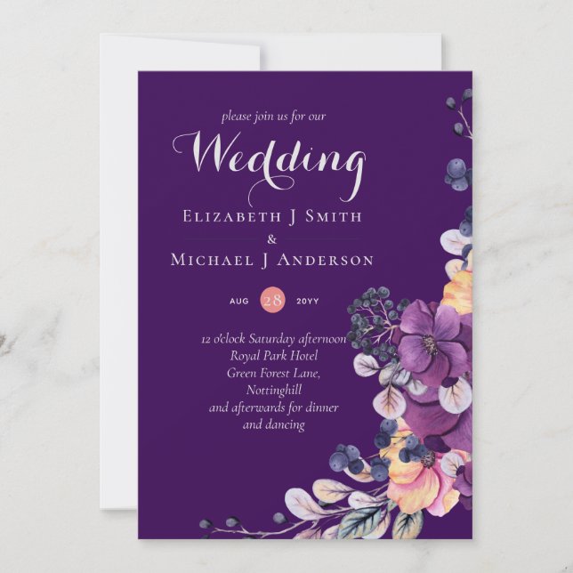 Dynasty Purple Ginger Floral Wedding Invites Envel (Front)