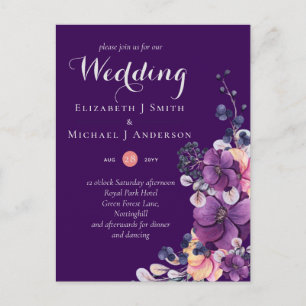 Dynasty Purple Ginger Floral Wedding Invites Postcard