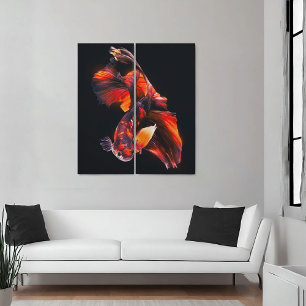 dyptych of a betta fish swimming canvas print