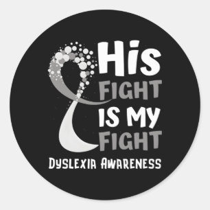 Dyslexia Awareness Gray Ribbon Hope Family Fighter Classic Round Sticker