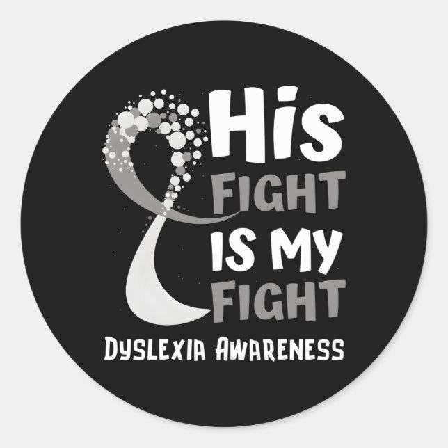 Dyslexia Awareness Grey Ribbon Hope Family Fighter Classic Round Sticker (Front)