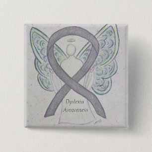 Dyslexia Silver Awareness Ribbon Angel Custom Pin